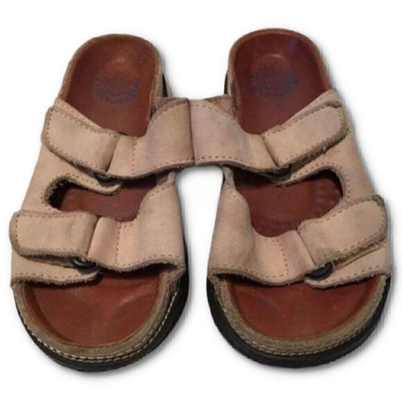 LandsEnd Sandals Size 4 Beige Suede Sticky Strap vintage 80s - Picture 10 of 11